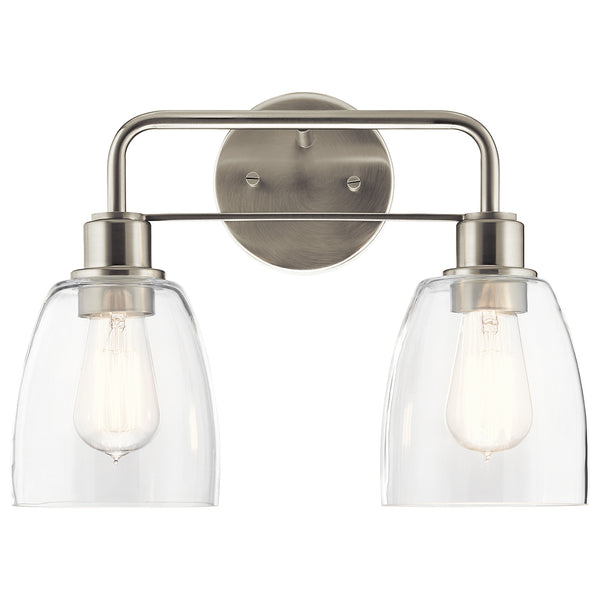 Vaughn 15" Two Lights Vanity Light, Clear Glass / Brushed Nickel
