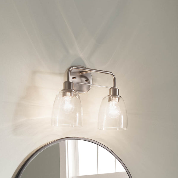 Vaughn 15" Two Lights Vanity Light, Clear Glass / Brushed Nickel