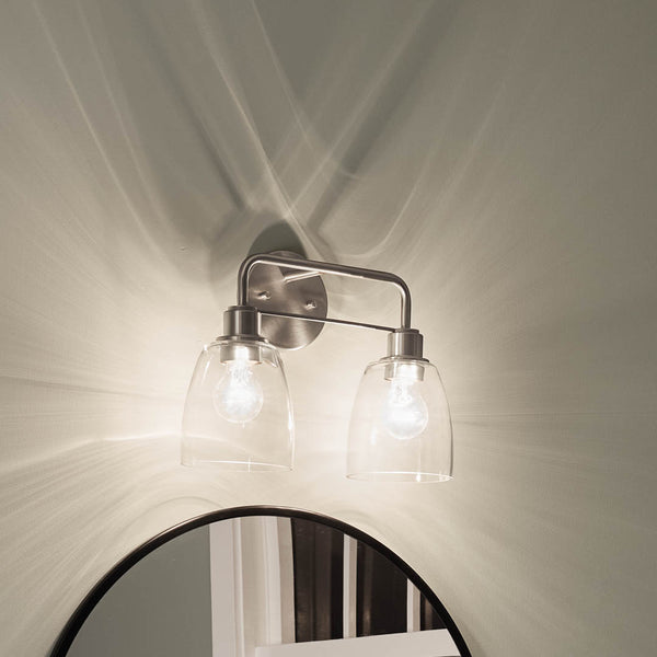 Vaughn 15" Two Lights Vanity Light, Clear Glass / Brushed Nickel