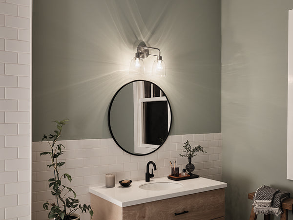 Vaughn 15" Two Lights Vanity Light, Clear Glass / Brushed Nickel