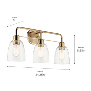 Vaughn 24" Three Lights Vanity Light, Clear Glass / Champagne Bronze