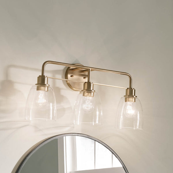 Vaughn 24" Three Lights Vanity Light, Clear Glass / Champagne Bronze