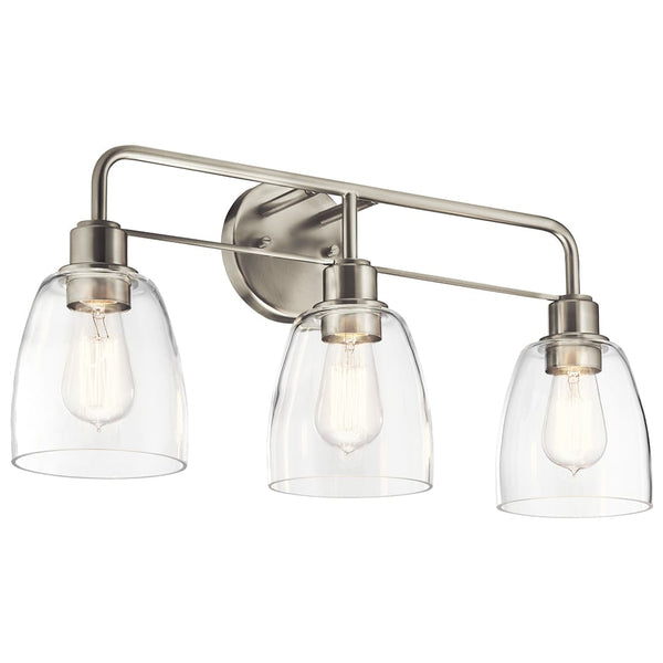 Vaughn 24" 3 Light Vanity Light, Clear Glass / Brushed Nickel