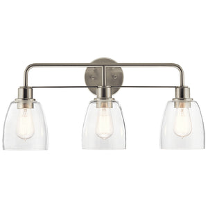 Vaughn 24" Three Lights Vanity Light, Clear Glass / Brushed Nickel