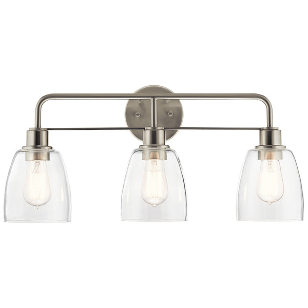 Vaughn 24" Three Lights Vanity Light, Clear Glass / Brushed Nickel