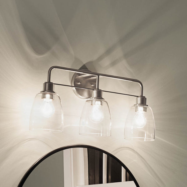 Vaughn 24" Three Lights Vanity Light, Clear Glass / Brushed Nickel