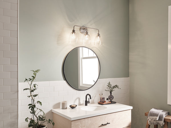 Vaughn 24" Three Lights Vanity Light, Clear Glass / Brushed Nickel