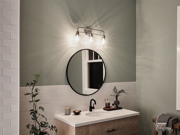 Vaughn 24" Three Lights Vanity Light, Clear Glass / Brushed Nickel