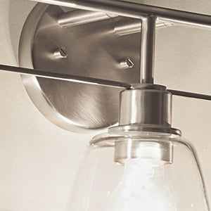 Vaughn 24" Three Lights Vanity Light, Clear Glass / Brushed Nickel