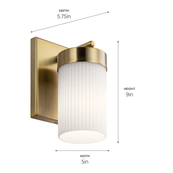 Maeve 5" Light Wall Sconce, Round Ribbed Glass / Brushed Natural Brass