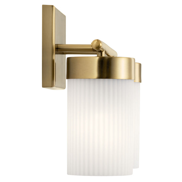 Maeve 14" Two Lights Vanity Light, Round Ribbed Glass / Brushed Natural Brass