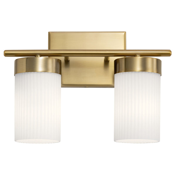 Maeve 14" Two Lights Vanity Light, Round Ribbed Glass / Brushed Natural Brass
