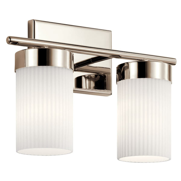 Maeve 15" 2 Light Vanity Light, Round Ribbed Glass / Polished Nickel
