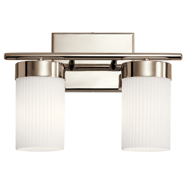 Maeve 14" Two Lights Vanity Light, Round Ribbed Glass / Polished Nickel