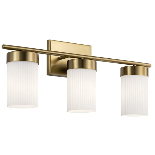 Maeve 24" 3 Light Vanity Lighte, Round Ribbed Glass / Brushed Natural Brass