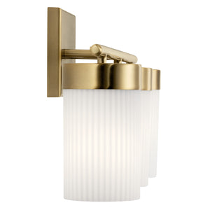 Maeve 24" Three Lights Vanity Light, Round Ribbed Glass / Brushed Natural Brass