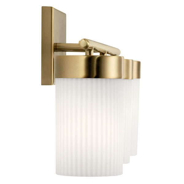 Maeve 24" Three Lights Vanity Light, Round Ribbed Glass / Brushed Natural Brass