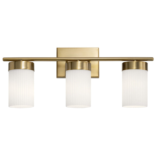 Maeve 24" Three Lights Vanity Light, Round Ribbed Glass / Brushed Natural Brass