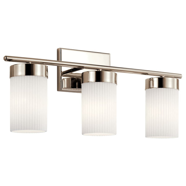 Maeve 24" 3 Light Vanity Light, Round Ribbed Glass / Polished Nickel