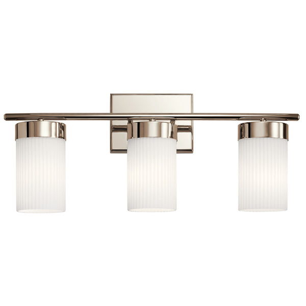 Maeve 24" Three Lights Vanity Light, Round Ribbed Glass / Polished Nickel