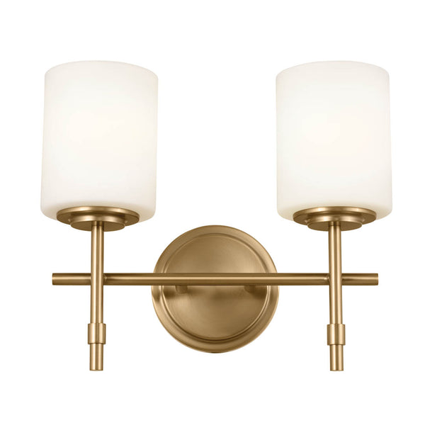 Janie 14" Two Lights Vanity Light, Brushed Natural Brass