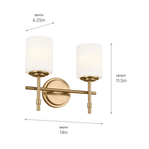 Janie 14" Two Lights Vanity Light, Brushed Natural Brass