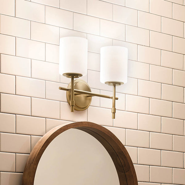 Janie 14" Two Lights Vanity Light, Brushed Natural Brass