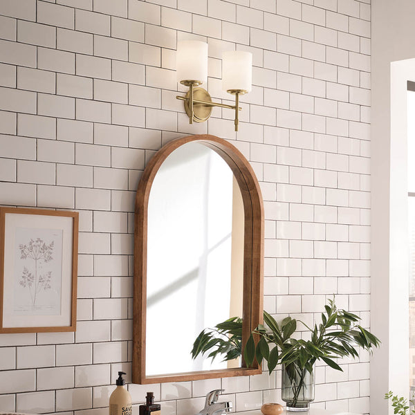 Janie 14" Two Lights Vanity Light, Brushed Natural Brass