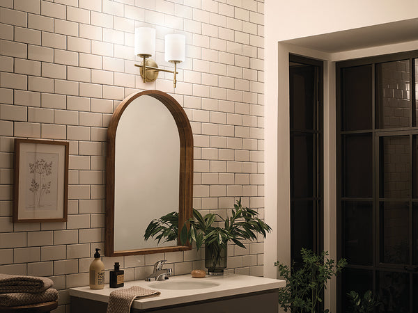 Janie 14" Two Lights Vanity Light, Brushed Natural Brass