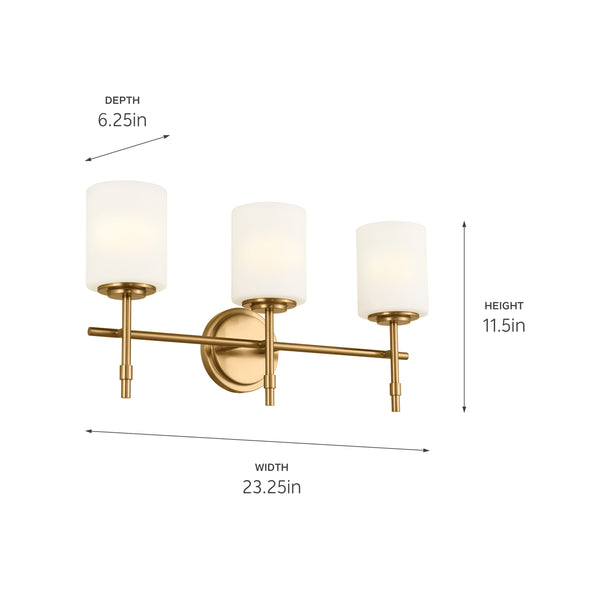 Janie 23" Three Lights Vanity Light, Brushed Natural Brass