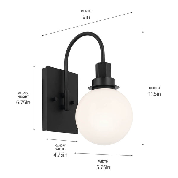 Rexie 6" Light Wall Sconce, Opal Glass / Black