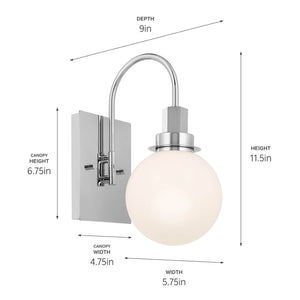 Rexie 6" One Light Wall Sconce, Opal Glass / Chrome