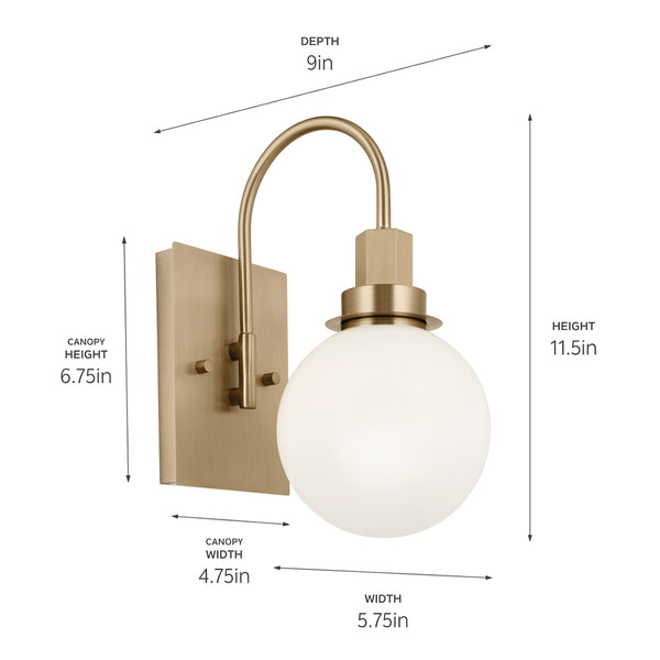 Rexie 6" One Light Wall Sconce, Opal Glass / Champagne Bronze