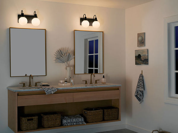 Rexie 14" Two Lights Vanity, Opal Glass / Black