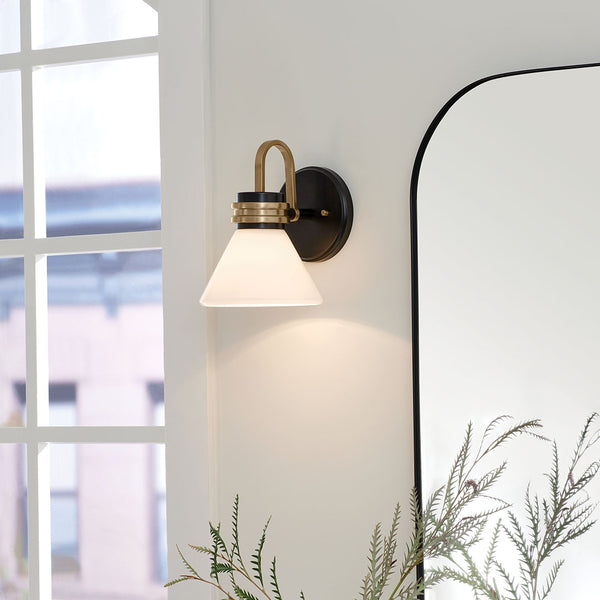 Merritt 7" One Light Wall Sconce, Opal Glass / Black Champagne Bronze