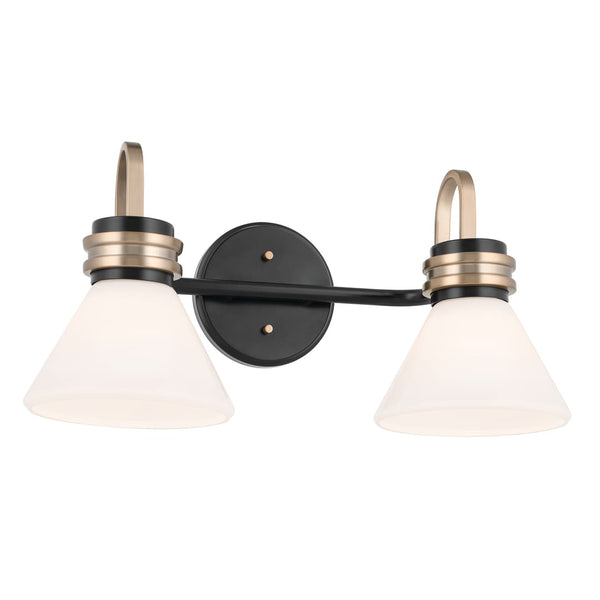 Merritt 19" Two Lights Vanity, Opal Glass / Black Champagne Bronze