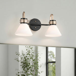 Merritt 19" Two Lights Vanity, Opal Glass / Black Champagne Bronze