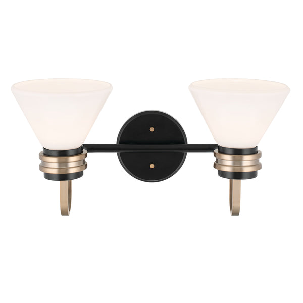 Merritt 19" Two Lights Vanity, Opal Glass / Black Champagne Bronze