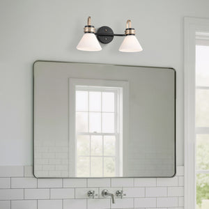 Merritt 19" Two Lights Vanity, Opal Glass / Black Champagne Bronze