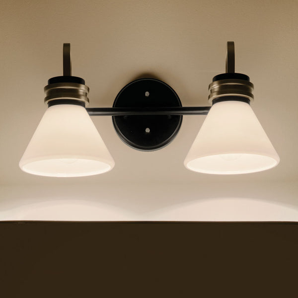 Merritt 19" Two Lights Vanity, Opal Glass / Black Champagne Bronze