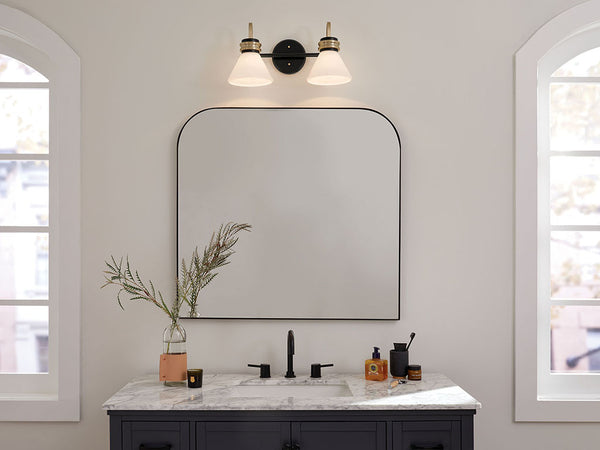 Merritt 19" Two Lights Vanity, Opal Glass / Black Champagne Bronze