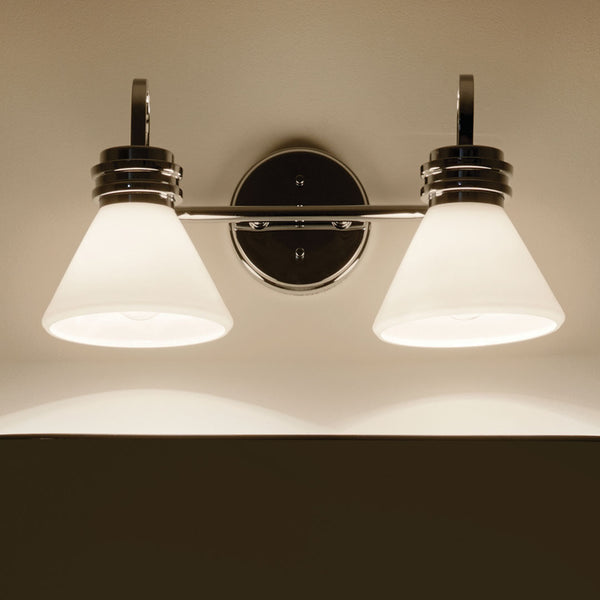 Merritt 19" Two Lights Vanity, Opal Glass / Chrome