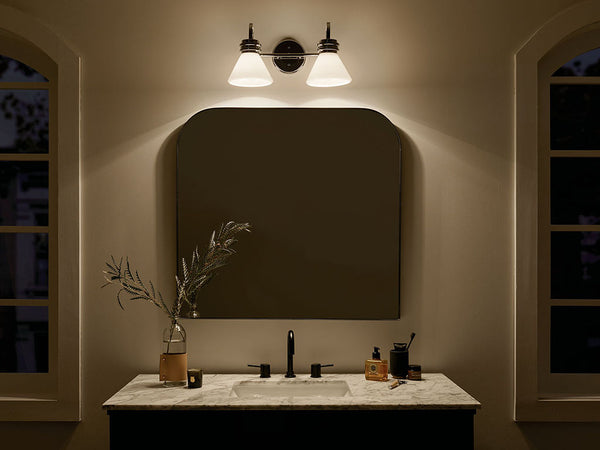 Merritt 19" Two Lights Vanity, Opal Glass / Chrome