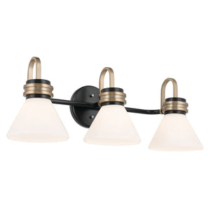 Merritt 26" Three Lights Vanity, Opal Glass / Black - Champagne Bronze