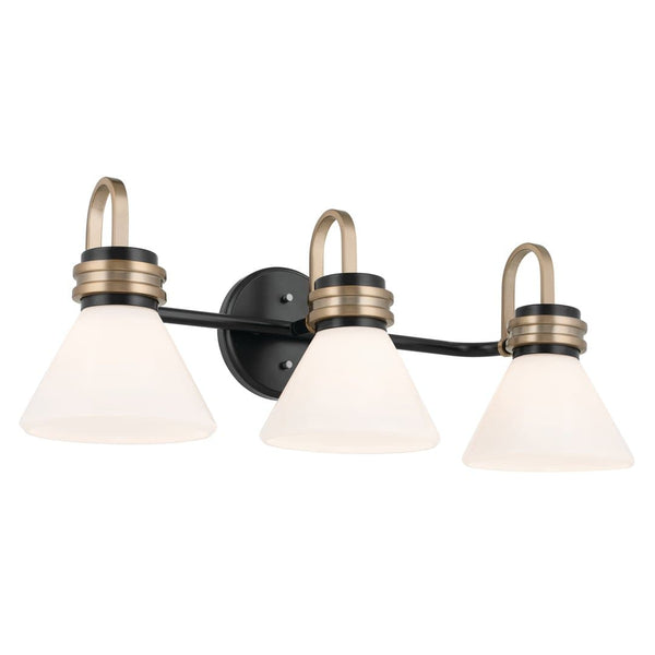 Merritt 26" Three Lights Vanity, Opal Glass / Black - Champagne Bronze