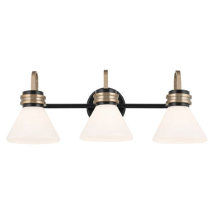 Merritt 26" Three Lights Vanity, Opal Glass / Black - Champagne Bronze