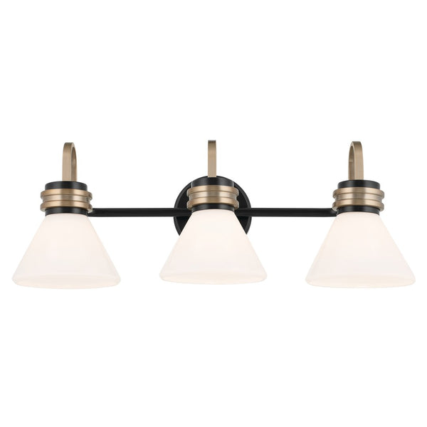 Merritt 26" Three Lights Vanity, Opal Glass / Black - Champagne Bronze