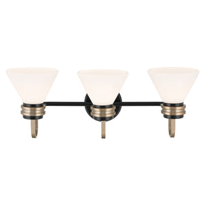 Merritt 26" Three Lights Vanity, Opal Glass / Black - Champagne Bronze