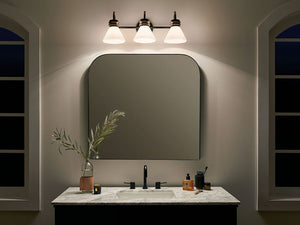 Merritt 26" Three Lights Vanity, Opal Glass / Black - Champagne Bronze