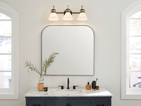 Merritt 26" Three Lights Vanity, Opal Glass / Black - Champagne Bronze